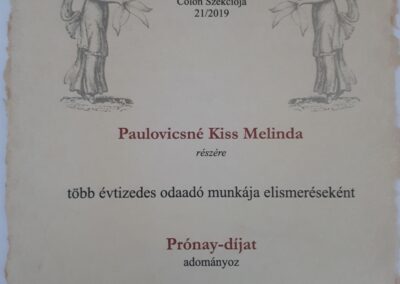 Paulovicsné Kiss Melinda - Prónay Díj 2019